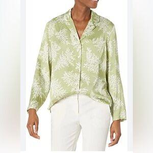 Rebecca Taylor Green Floral Button Down Women's Top size Medium